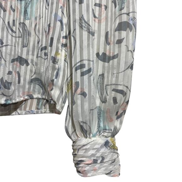Vintage LATC Petites white pleated blouse with colorful print - Women's Size 4 - Picture 4 of 10